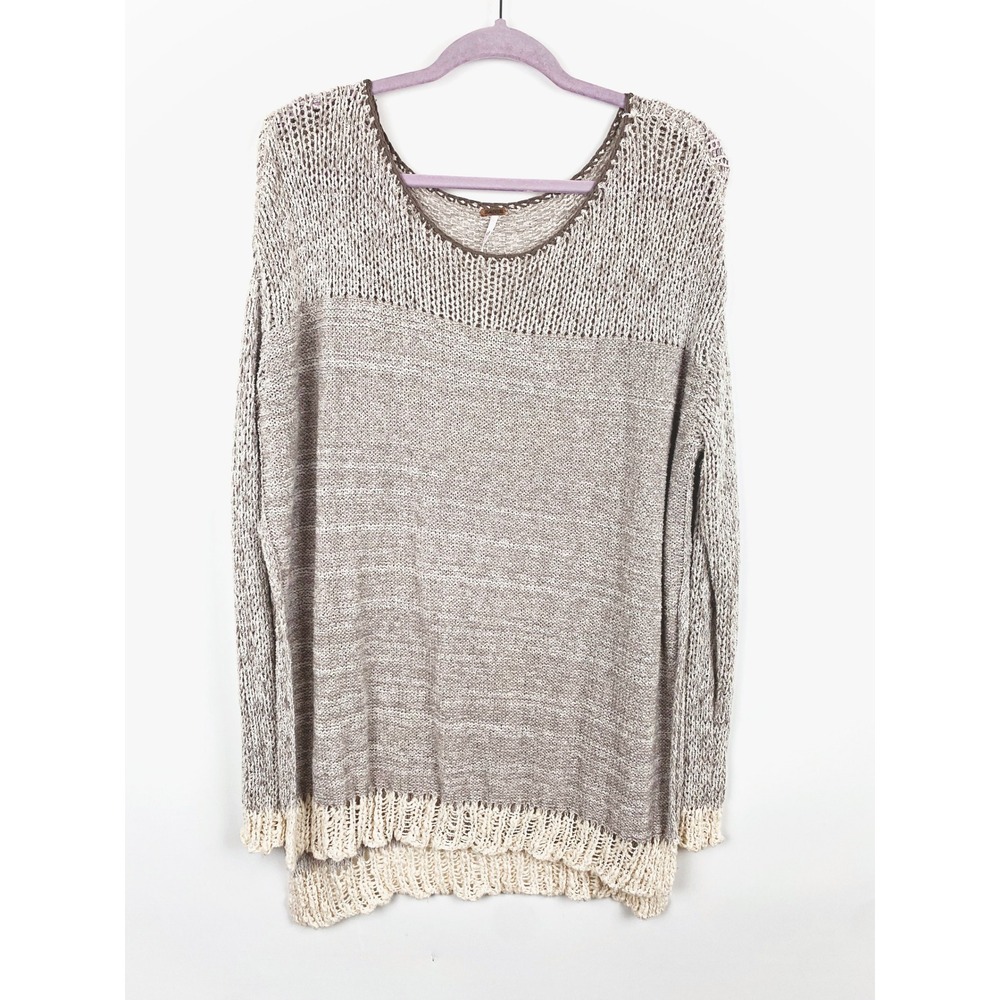 Free People Haiku Open Knit Crochet Trim Oversized Tunic Sweater Small